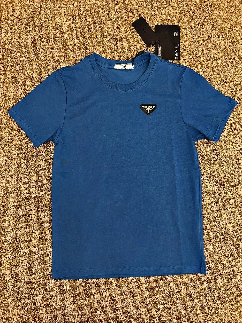 Prada Triangle Logo Cotton T-Shirt Blue Short Sleeve